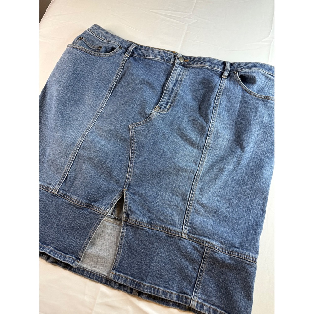 Venezia Blue Denim Paneled Midi Skirt Plus Size 26 Medium Wash Cotton Stretch